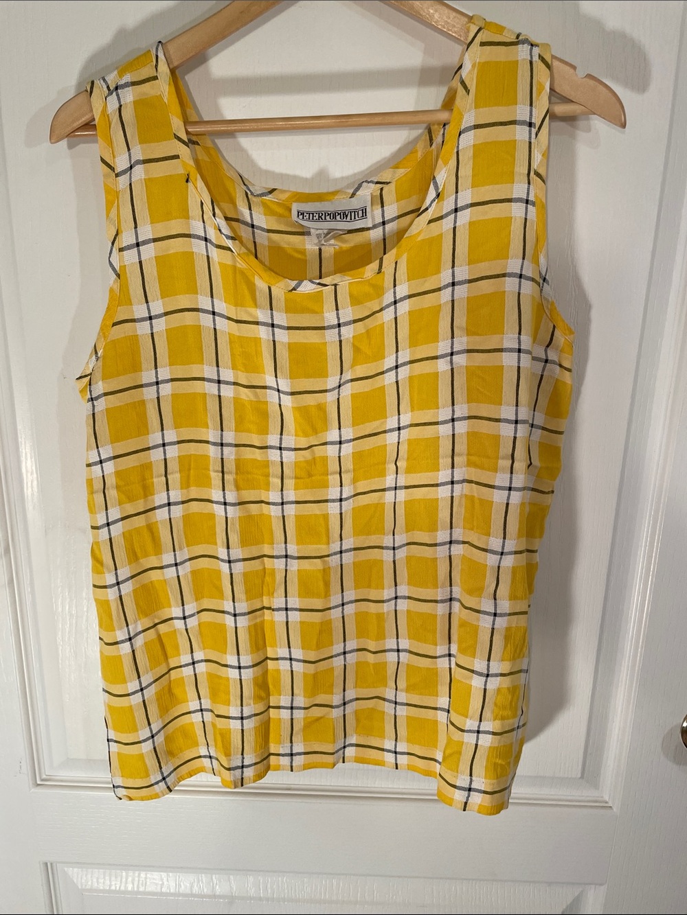 Peter Nygard Yellow Plaid Scoop Neck Sleeveless Top